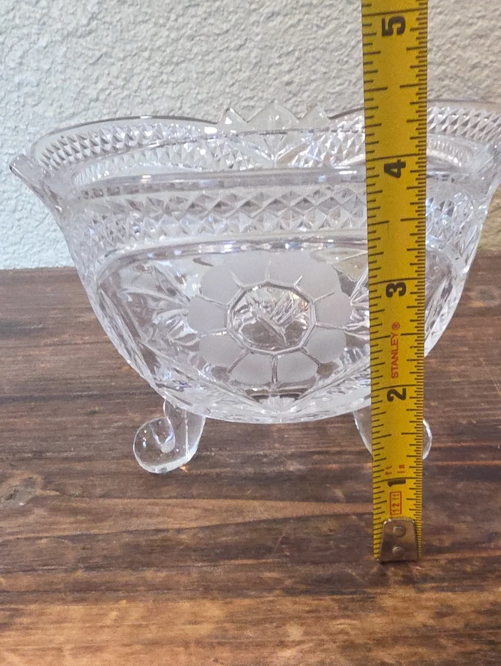 Anna Hutte Bleikristall Lead Crystal 3 Footed Floral Candy Dish Bowl German